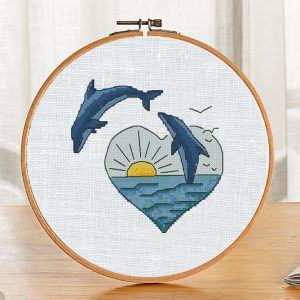 Small Cross Stitch Printable Pattern "Dolphins" Modern Sea