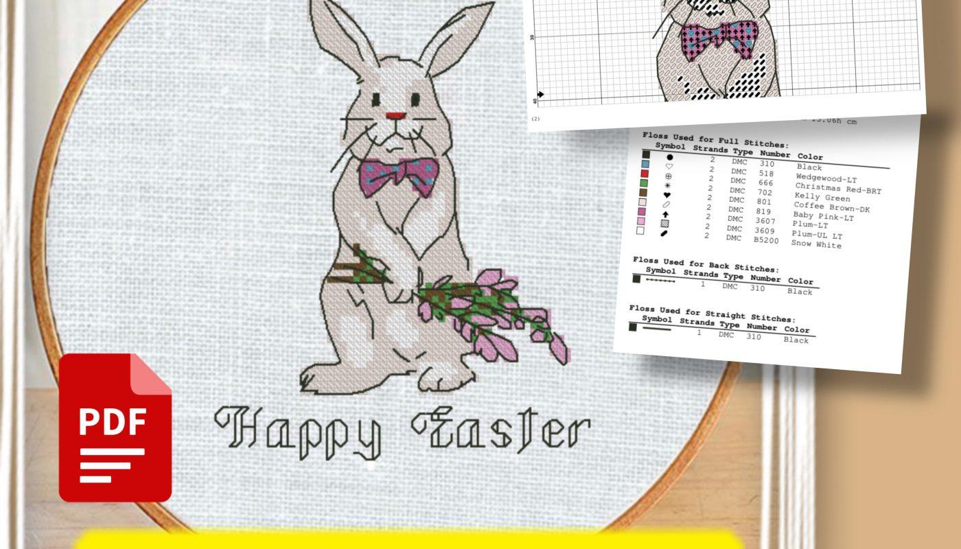 The free printable pdf cross-stitch pattern "Easter Bunny David" in modern style.