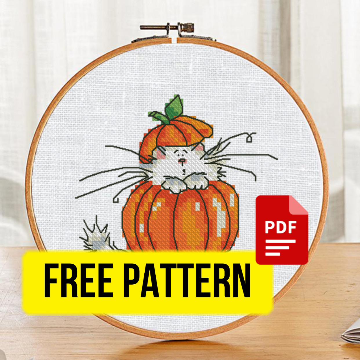 “Pumpkin Cat” – new free cross stitch pattern
