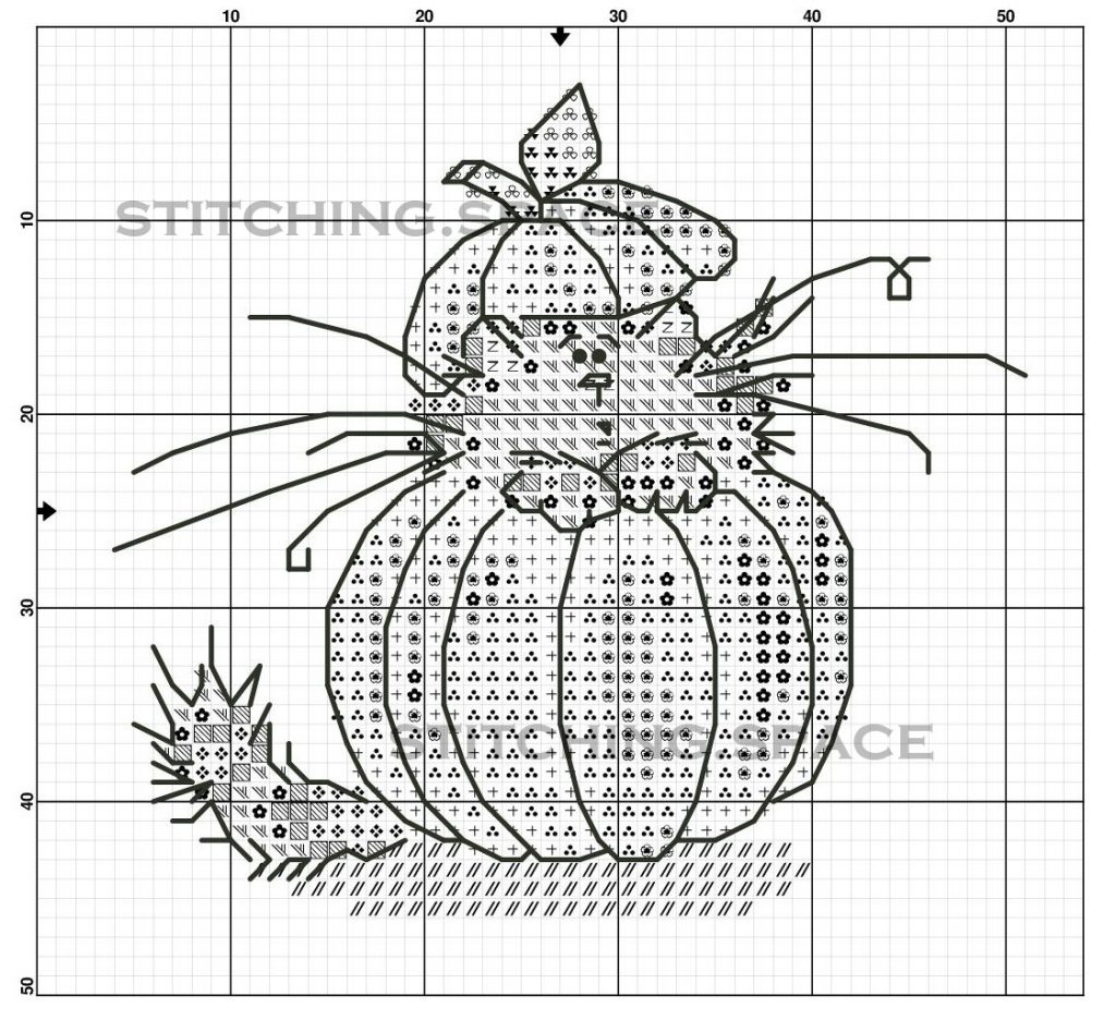 The free printable small and easy cross-stitch pattern with pretty "Pumpkin Cat" in modern style.