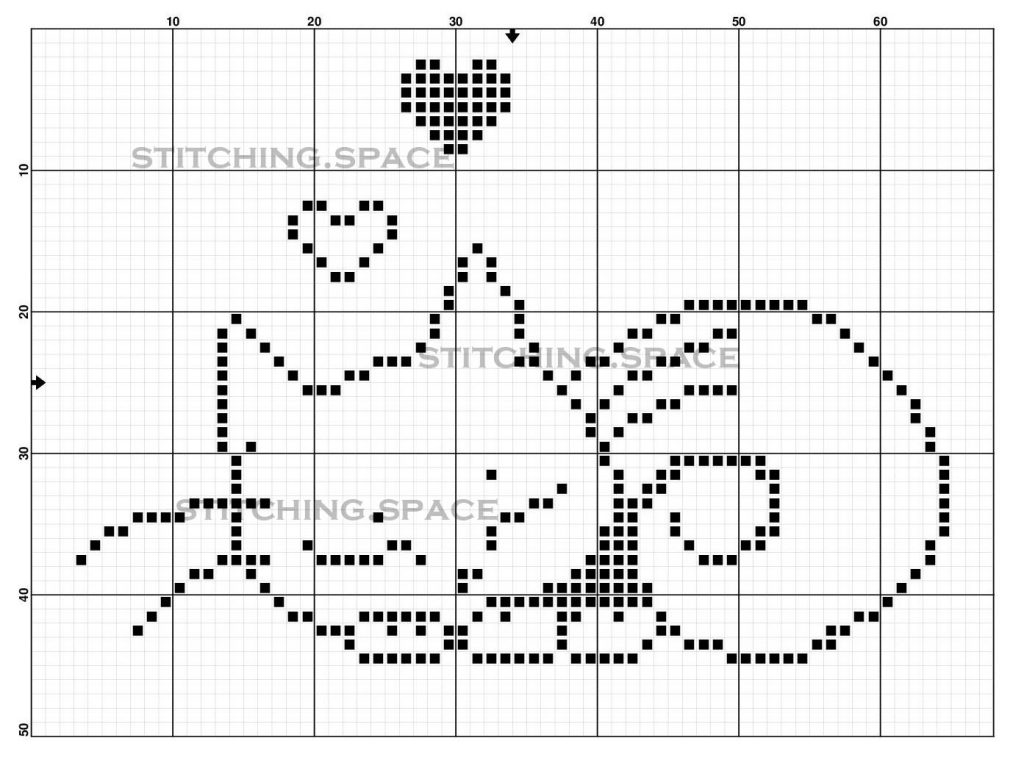 The free printable monochrome cross-stitch pattern "Sleeping Cat" in modern style.