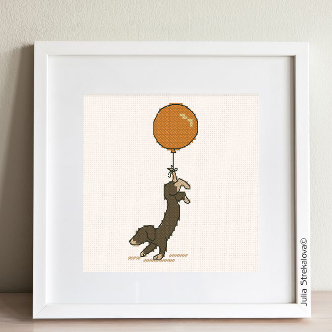 The free printable small and easy cross-stitch pattern with pretty "Little Brown Dog" in modern style.