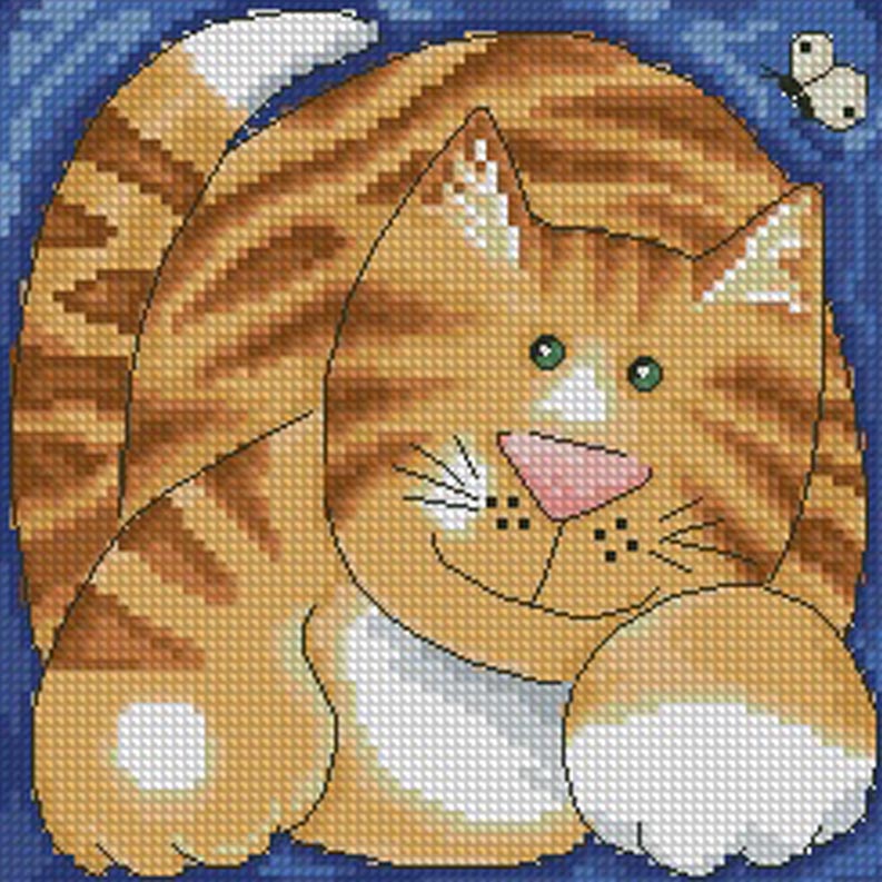 Cross stitch pattern with a ginger tabby cat