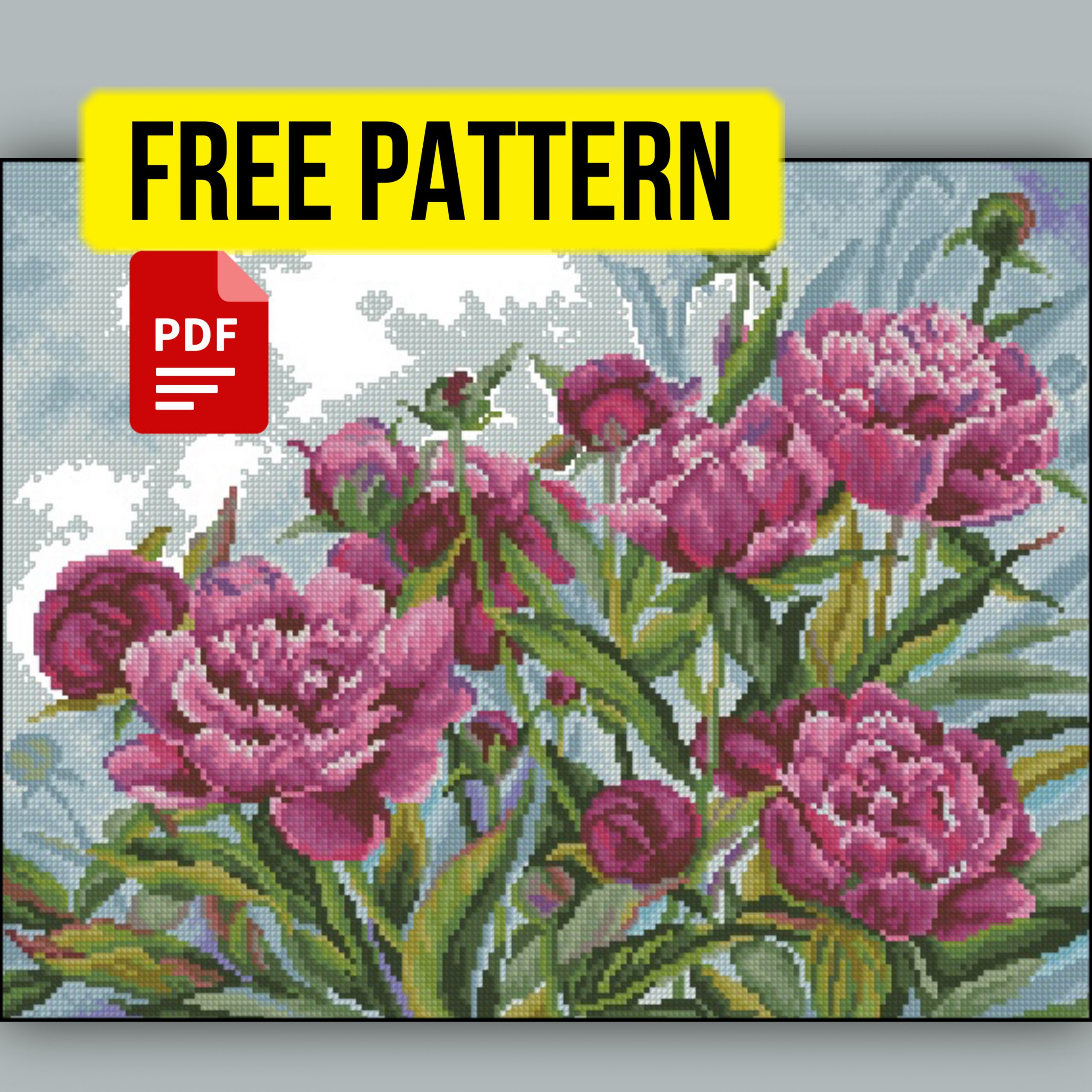 Free Printable PDF Cross Stitch Pattern with Peonies Download