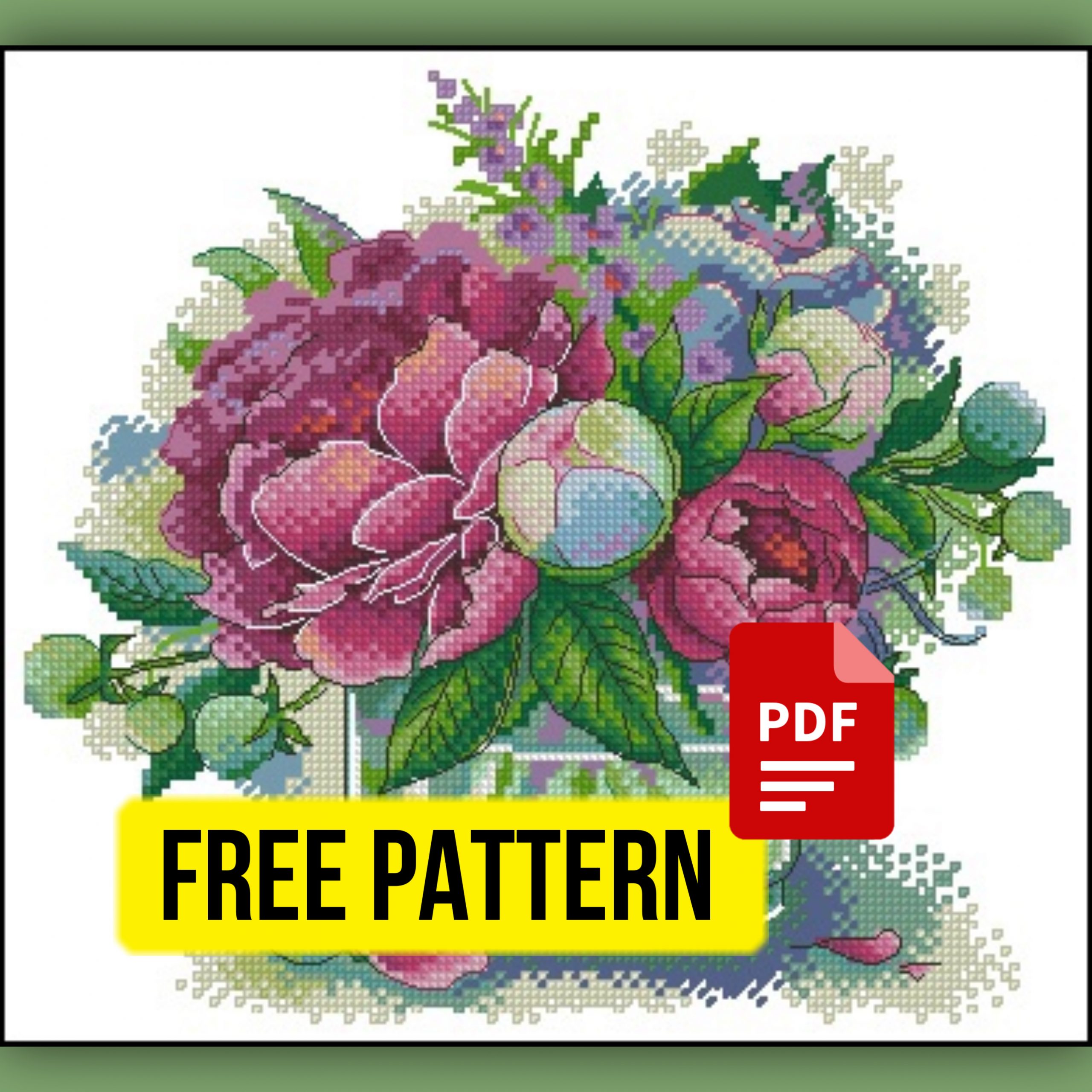 “The bouquet of peonies” free cross stitch pattern with flowers