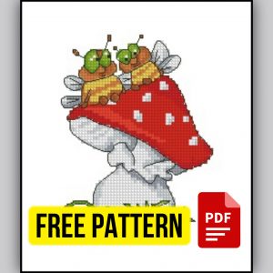 "Fly Agaric and Bees" - Free Printable Cross Stitch Pattern