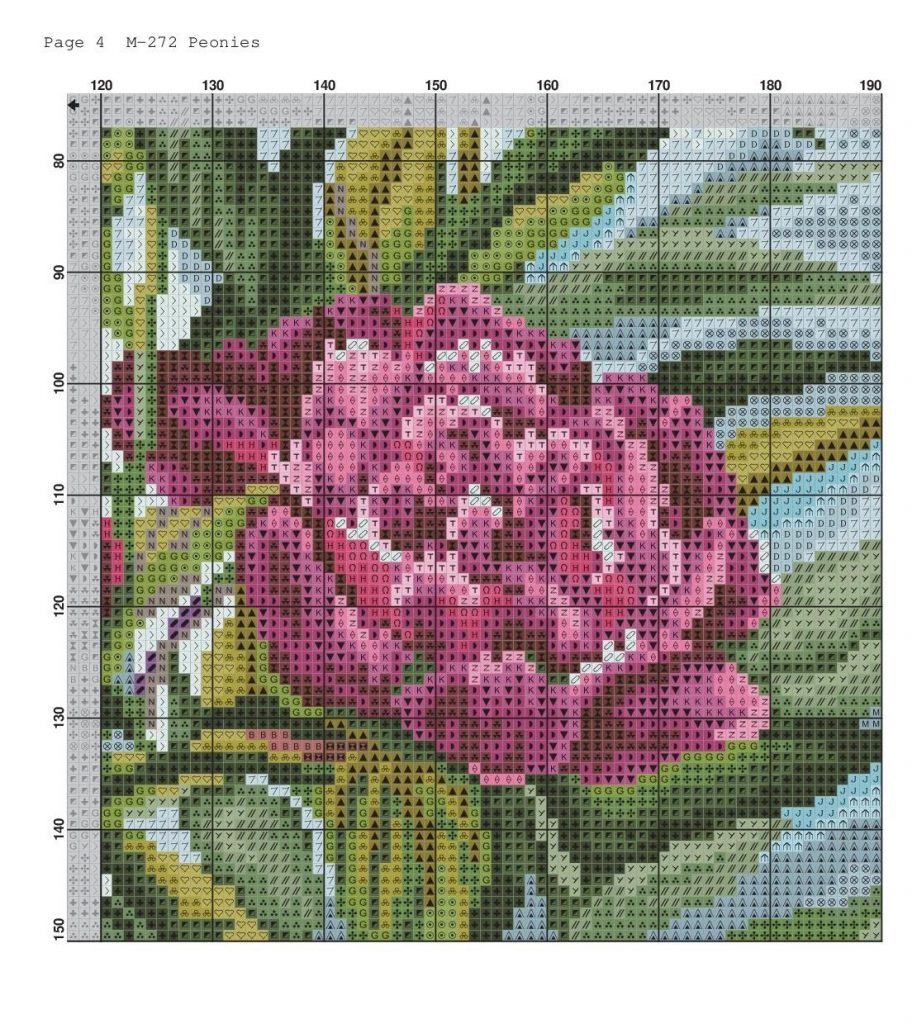 Free Printable PDF Cross Stitch Pattern with Peonies Download
