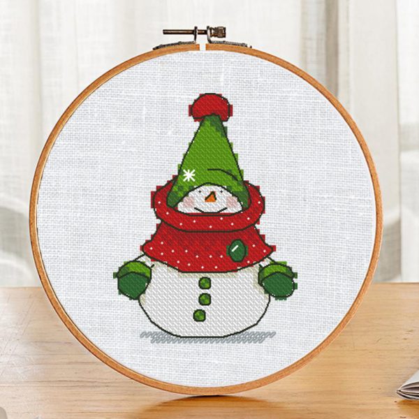 Christmas New Year Small Cross Stitch Pattern with Snowman
