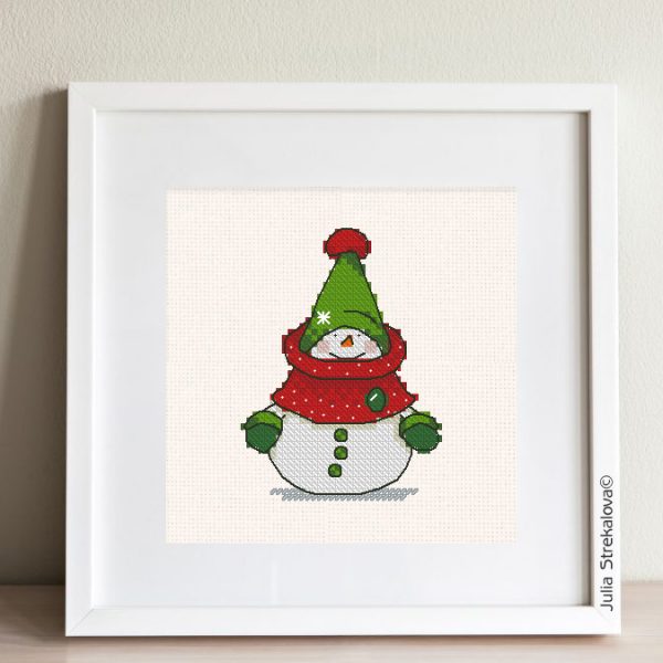 Christmas New Year Small Cross Stitch Pattern with Snowman