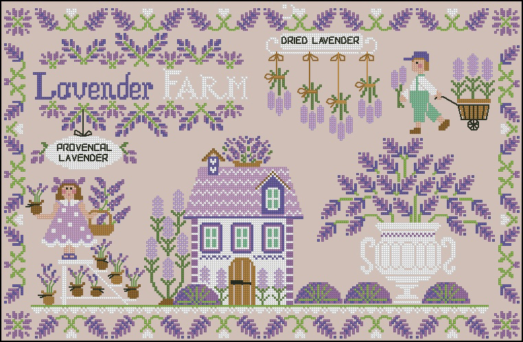 “Lavender Farm” Free Cross Stitch Pattern Sampler Primitive