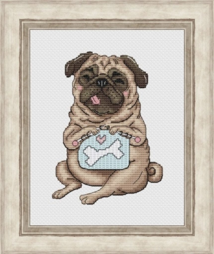 Pug on the beach walk Dog Lover Gift Pets PDF cross stitch pattern dog at seaside walk Funny dog chart