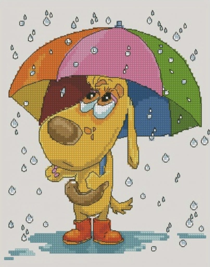 “Rainy day” - Free Cross Stitch Pattern PDF Download Dog