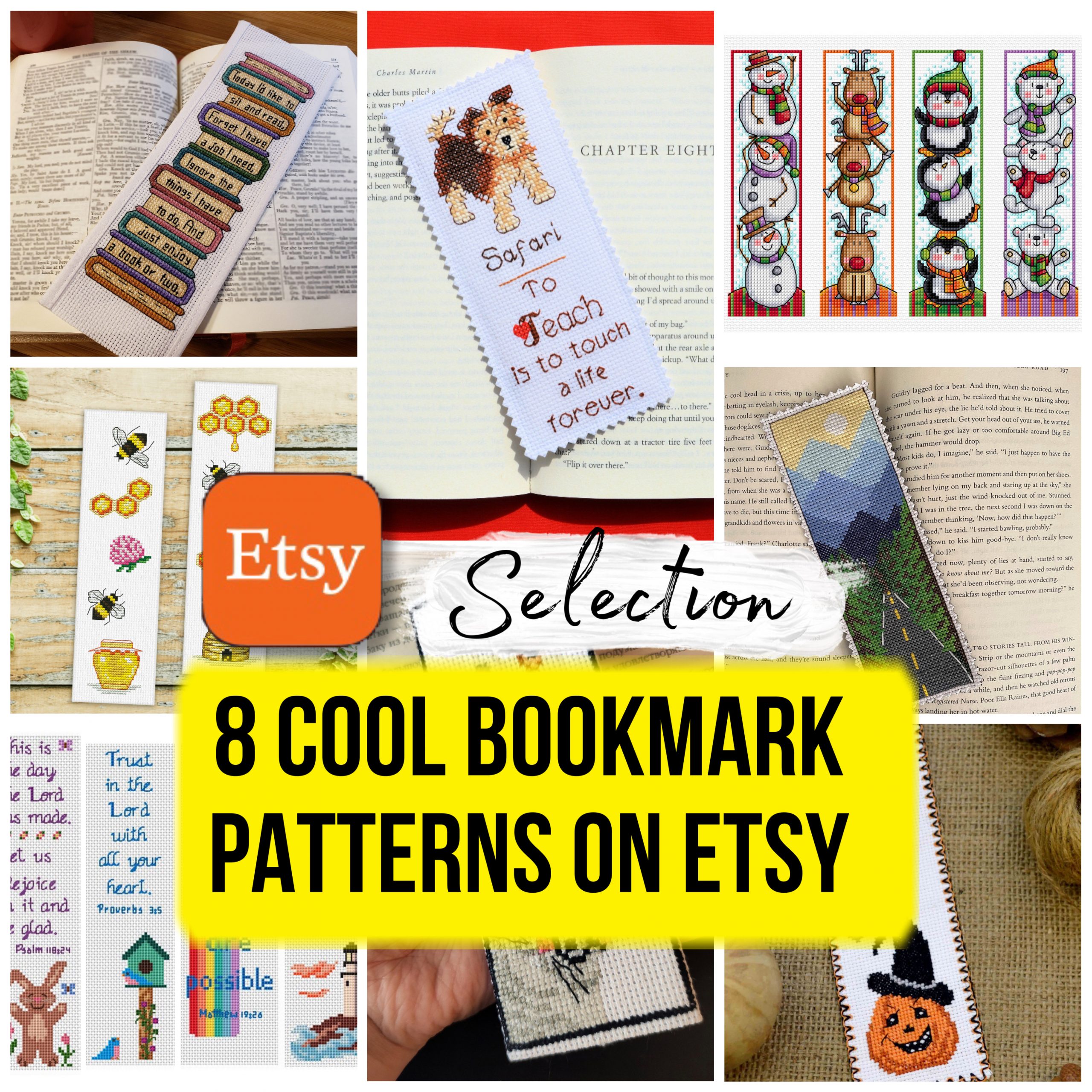 8 cool bookmark patterns on Etsy