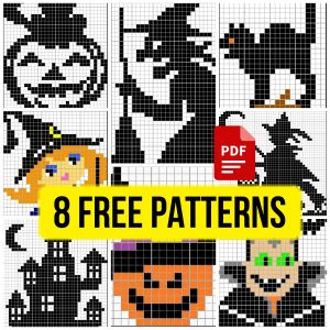 8 Halloween Small Cross Stitch Patterns Free Monochrome Easy