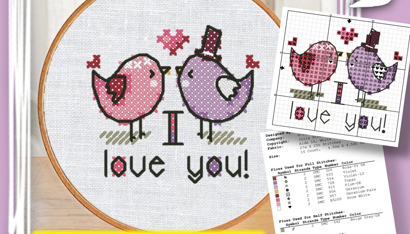 “Birds in Love” Printable Free Wedding Cross Stitch Pattern