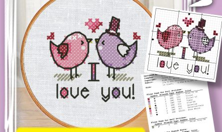 “Birds in Love” Printable Free Wedding Cross Stitch Pattern