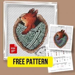 “Sleeping Squirrel” - Free Printable Cross Stitch Pattern