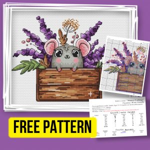 “Mouse with Lavender” - Free Cross Stitch Pattern Animals