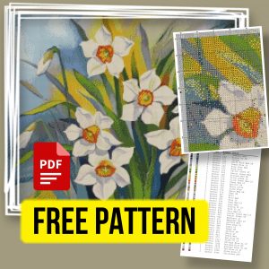 “White Flowers” - Large Free Cross Stitch Pattern Nature