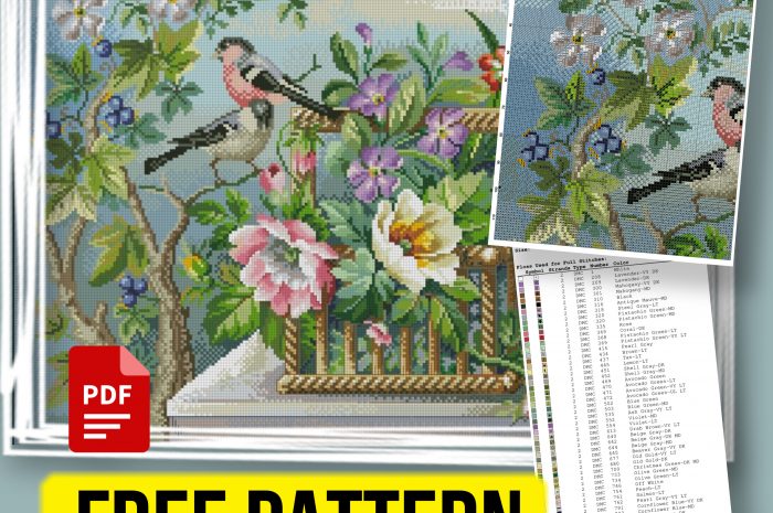“Flower basket” – free cross stitch pattern