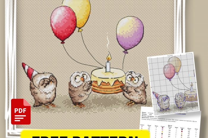 “Owls birthday” – free cross stitch pattern