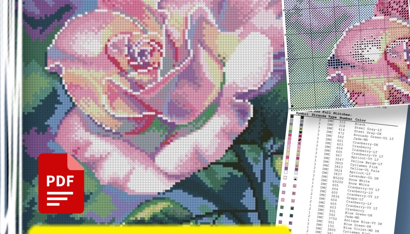 “Beautiful Rosa” - Large Free Cross Stitch Pattern Flowers