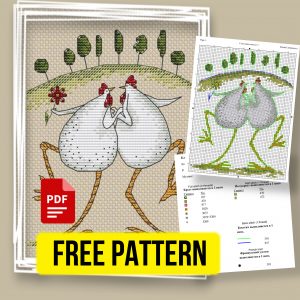 “Chicken Love” - Free Cross Stitch Pattern Animals Birds