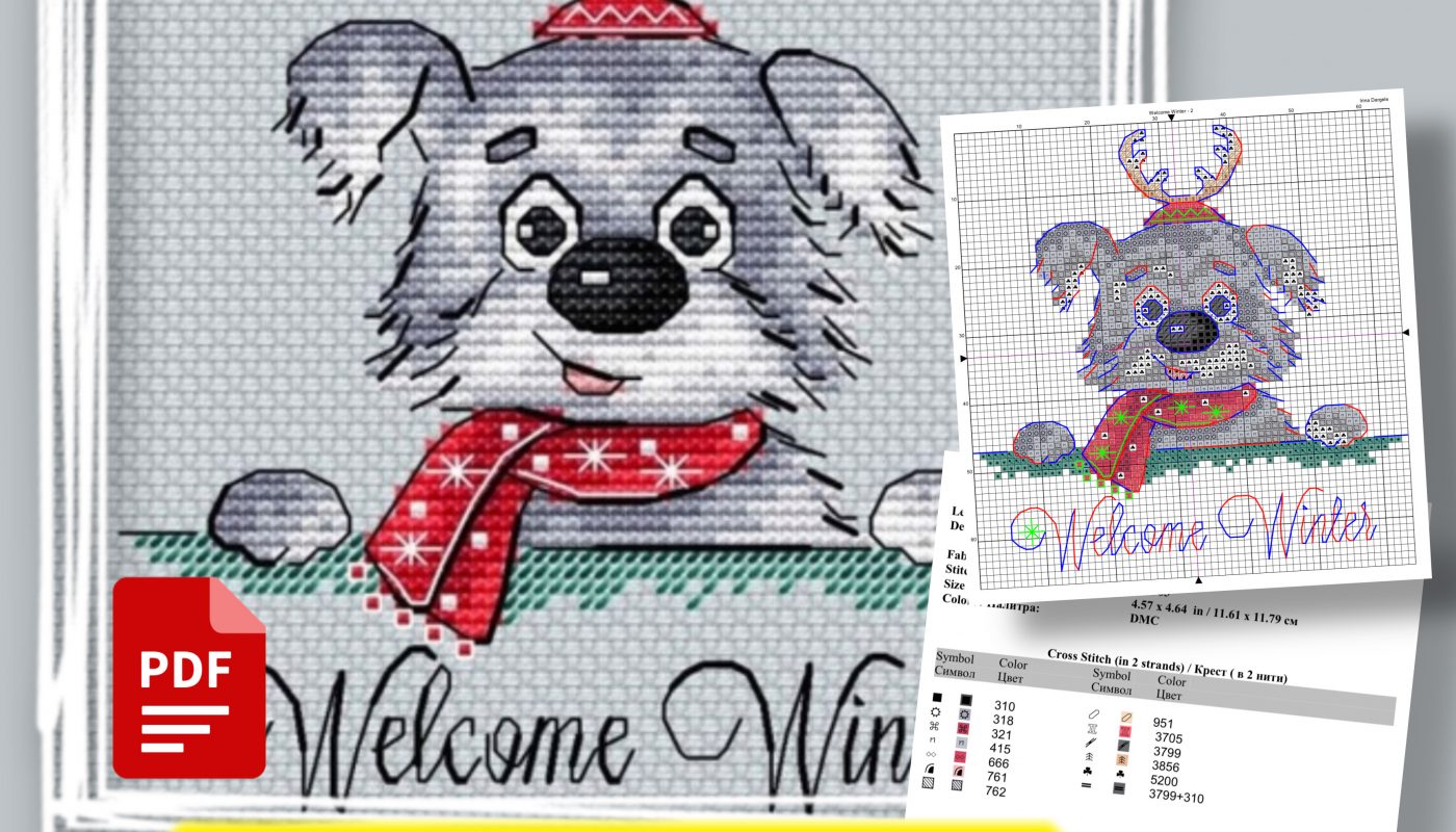 “Welcome winter dog” - Free Cross Stitch Pattern Animals