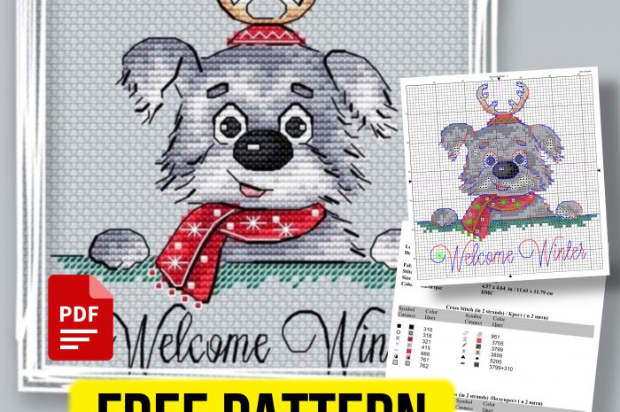 “Welcome winter dog” – free cross stitch pattern