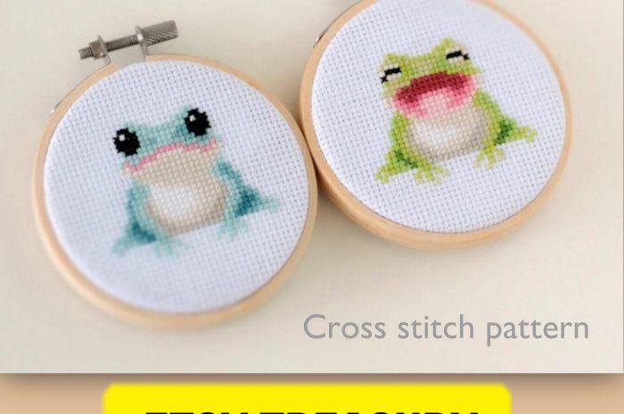 “Double Frog” – cross stitch pattern on Etsy
