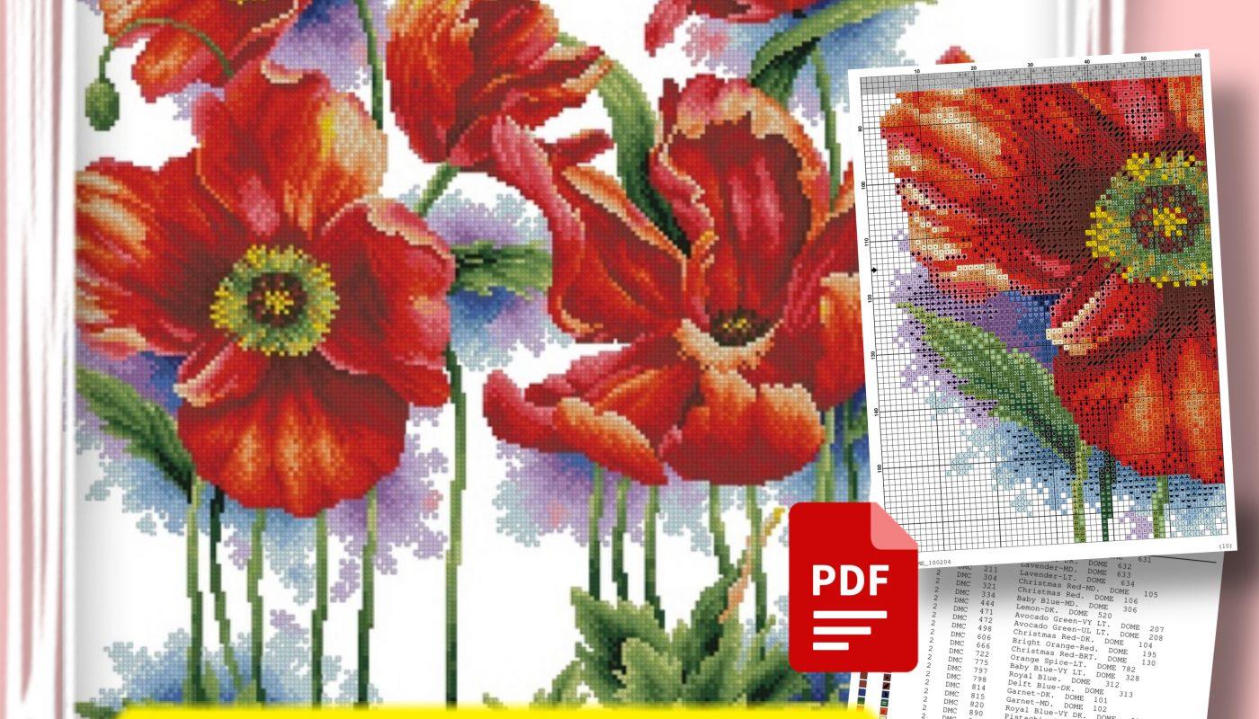 “Poppies” - Free Large Cross Stitch Pattern PDF Flowers
