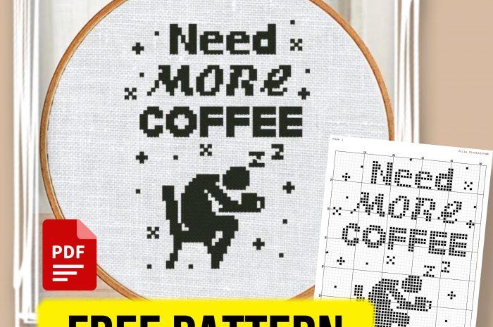 “Need more coffee” – free cross stitch pattern