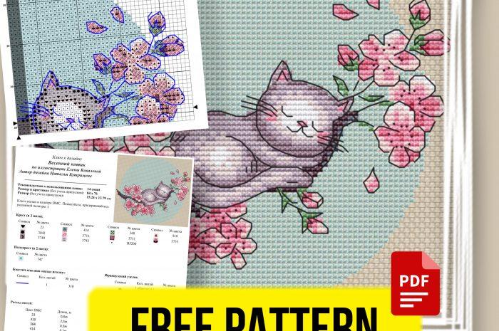 “Spring Cat” – free cross stitch pattern