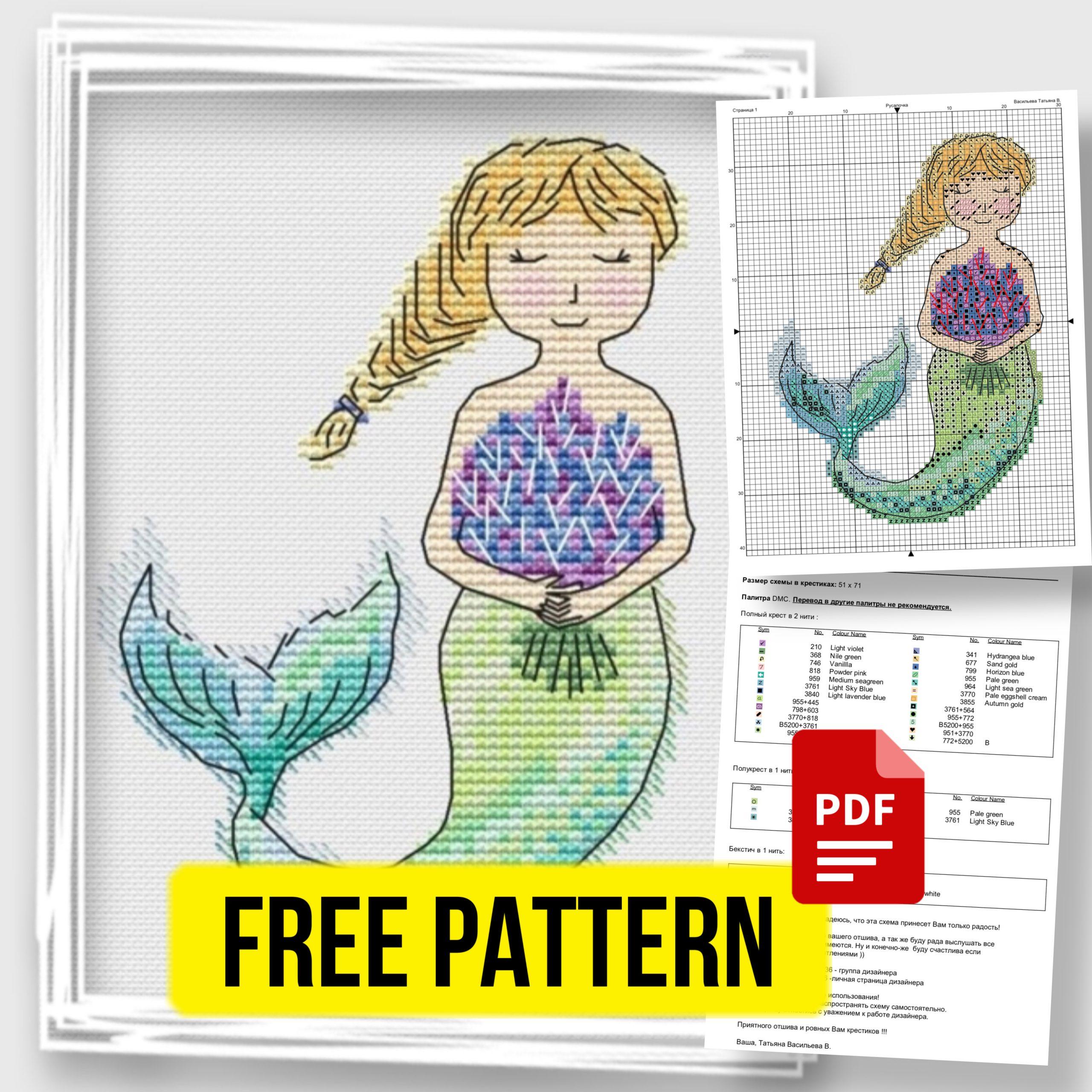 “Mermaid” - Free Cross Stitch Pattern Fantasy Sea Small