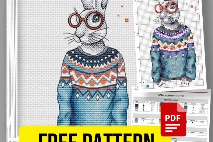 “Rabbit Hipster” – free cross stitch pattern