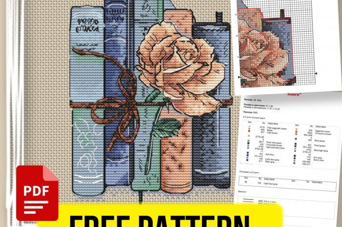 “Books and rosa” – free cross stitch pattern