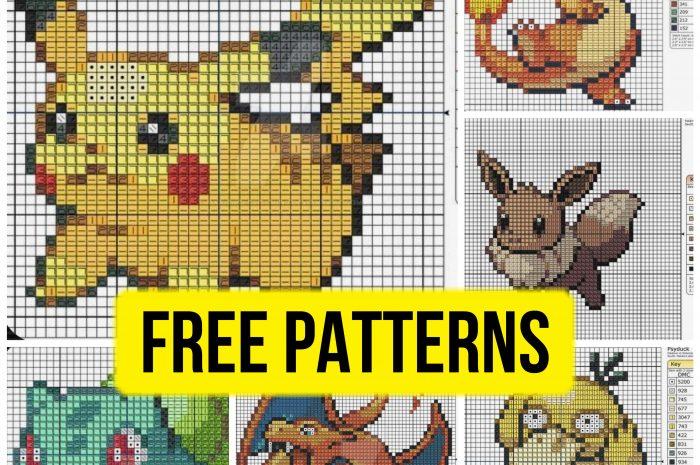 Mega set Pokemon free cross stitch patterns