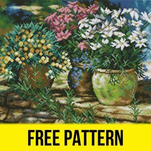 “Potted Flowers” - Free Cross Stitch Pattern Nature Large
