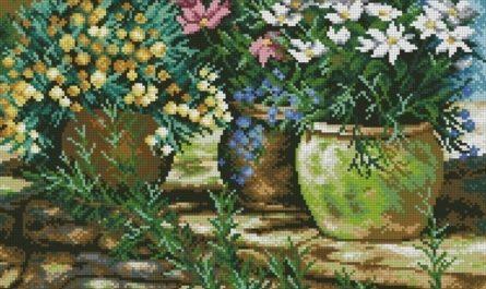 “Potted Flowers” - Free Cross Stitch Pattern Nature Large