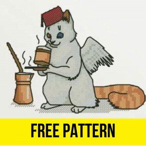 “Cat Coffee” - Free Cross Stitch Pattern Animals Fantasy