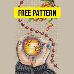 Sea Buckthorn Tea - Free Cross Stitch Pattern Autumn Design