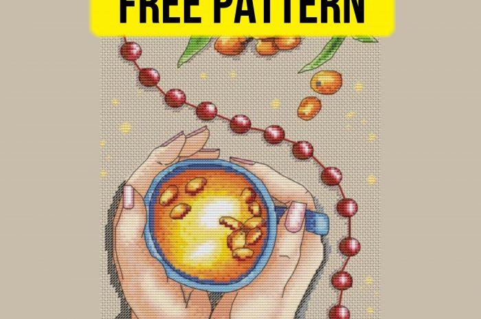 “Sea buckthorn tea” – free cross stitch pattern