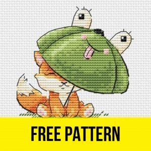 Umbrella Fox - Free Cross Stitch Pattern Kids Download PDF
