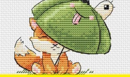 Umbrella Fox - Free Cross Stitch Pattern Kids Download PDF