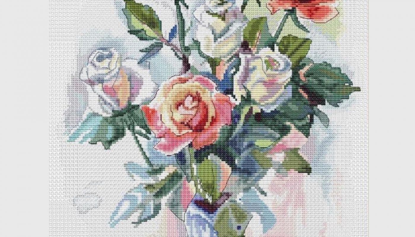 Watercolour Roses - Free Cross Stitch Pattern Flowers Design