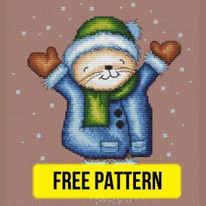 First Snow - Free Cross Stitch Pattern Winter Bear Download
