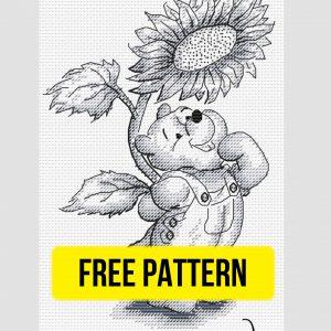 Winnie-the-Pooh and Sunflower - Free Cross Stitch Pattern
