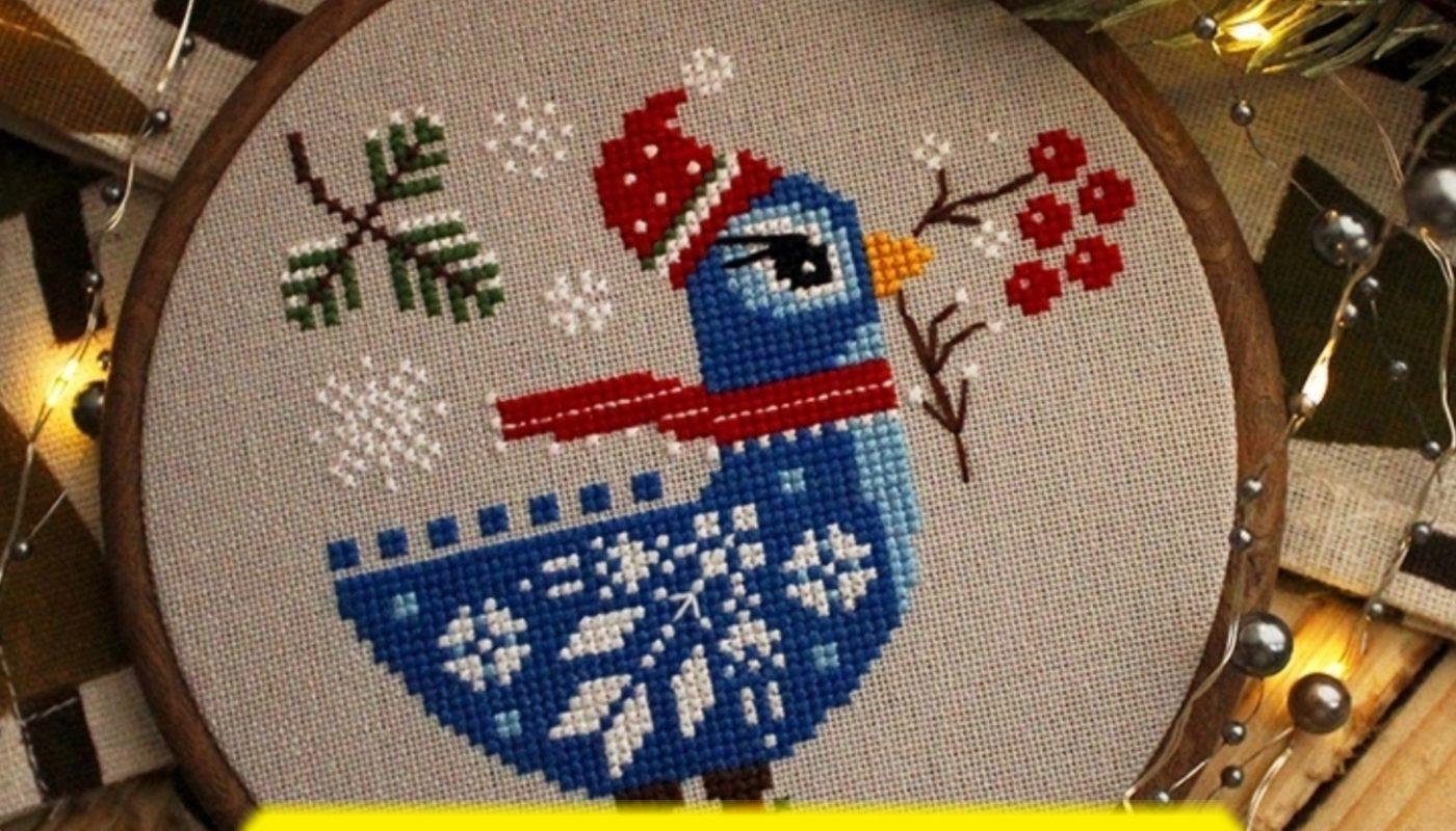 Winter Bird - Free Primitive Cross Stitch Pattern for Beginners