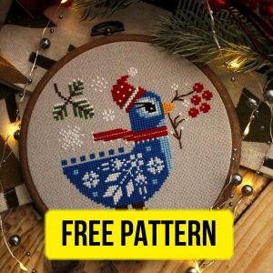 Winter Bird - Free Primitive Cross Stitch Pattern for Beginners
