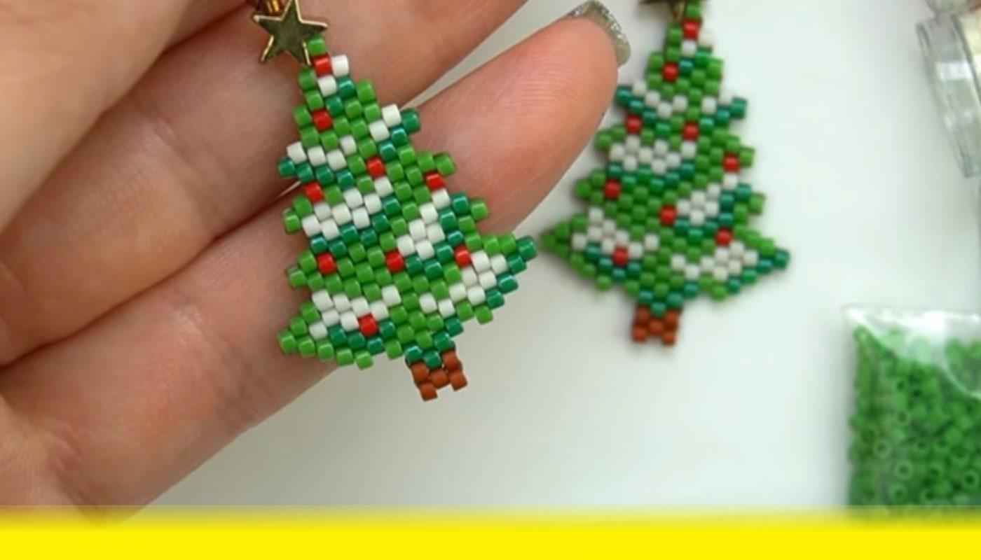 Christmas Tree Earrings - Free Beading DIY Tutorial Easy
